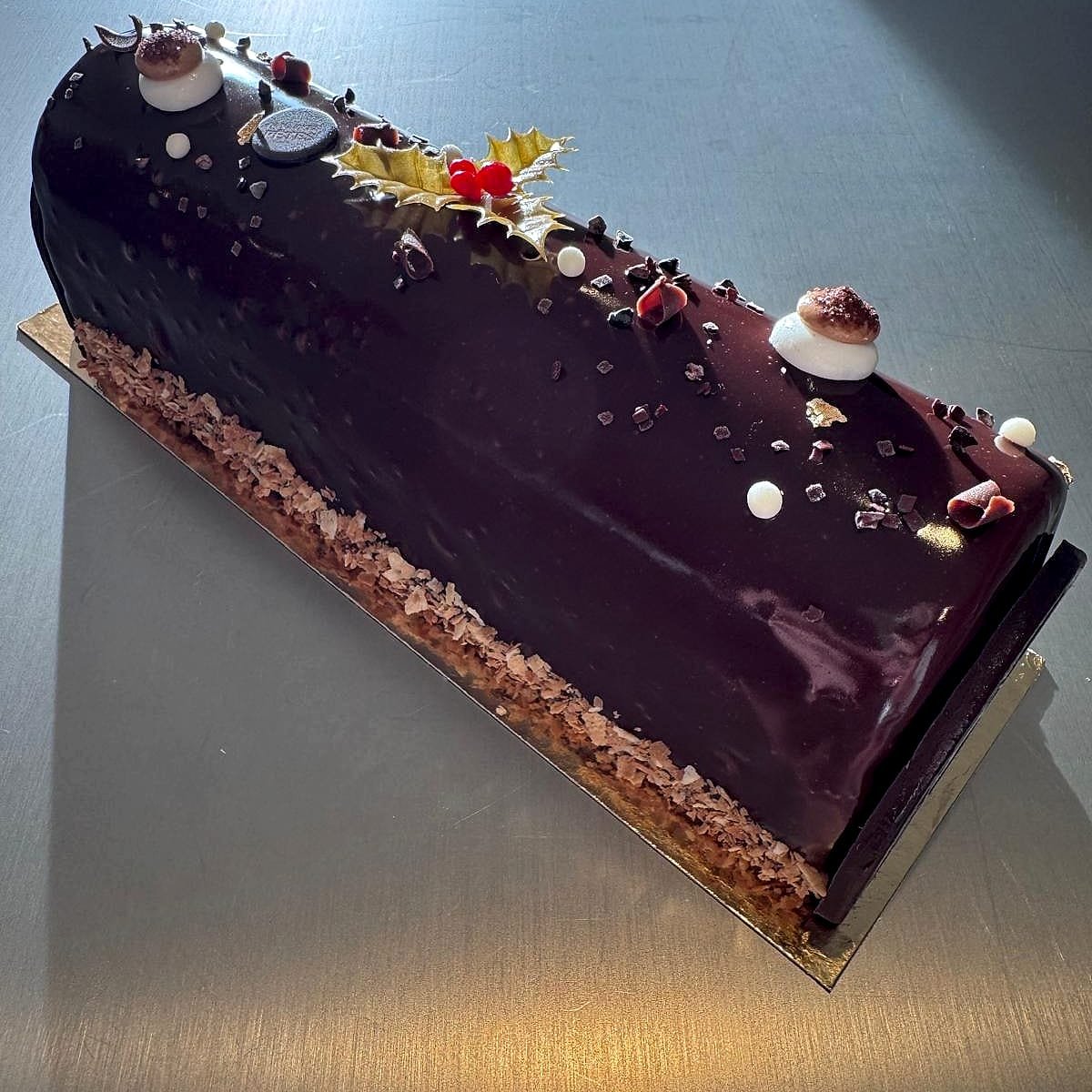 Bûche de Noël chocolat glaçage miroir